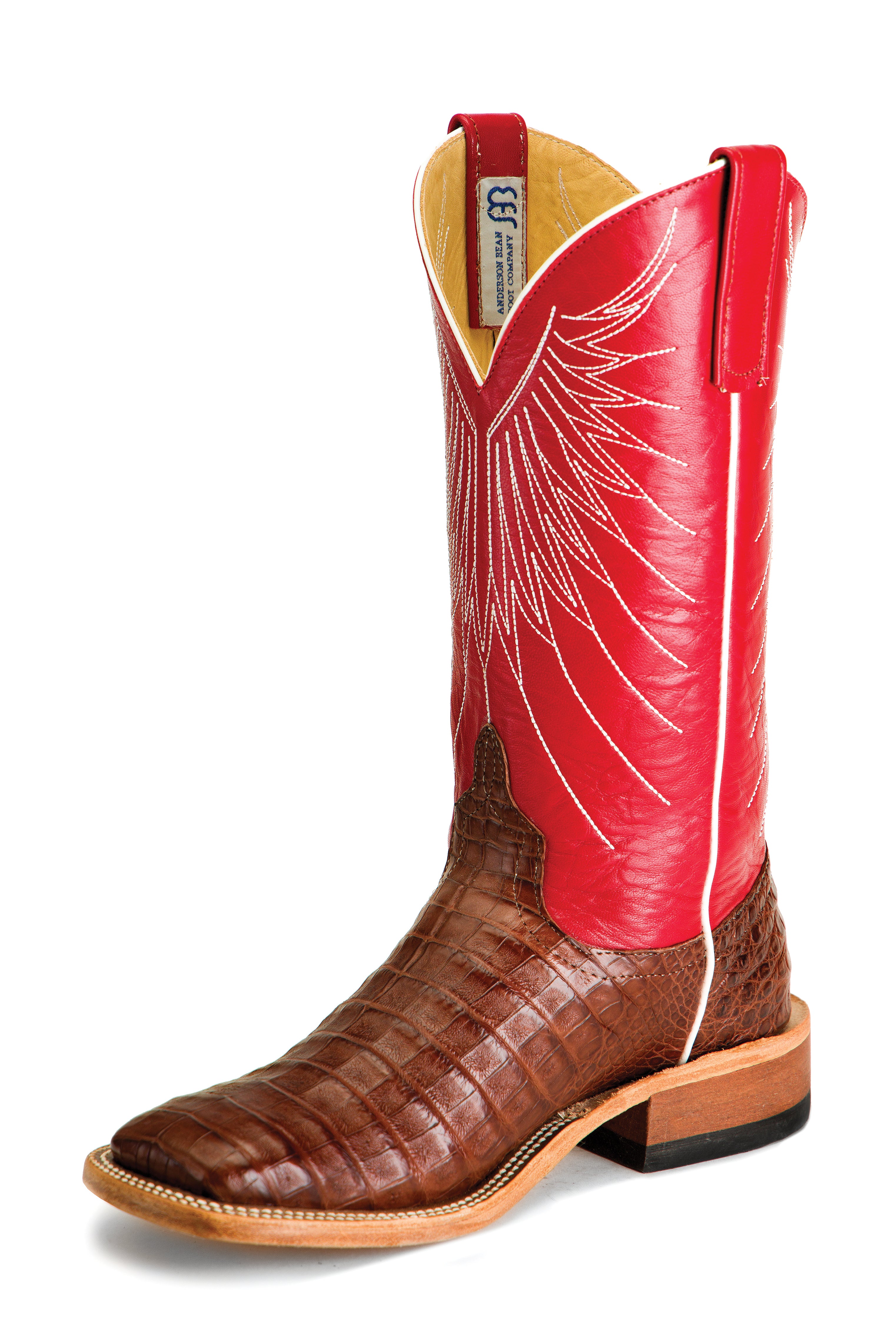 Anderson Bean S3014 Men's Tobacco Caiman Crocodile Belly Cowboy Boots, Black, Leather Sole, 13" Top