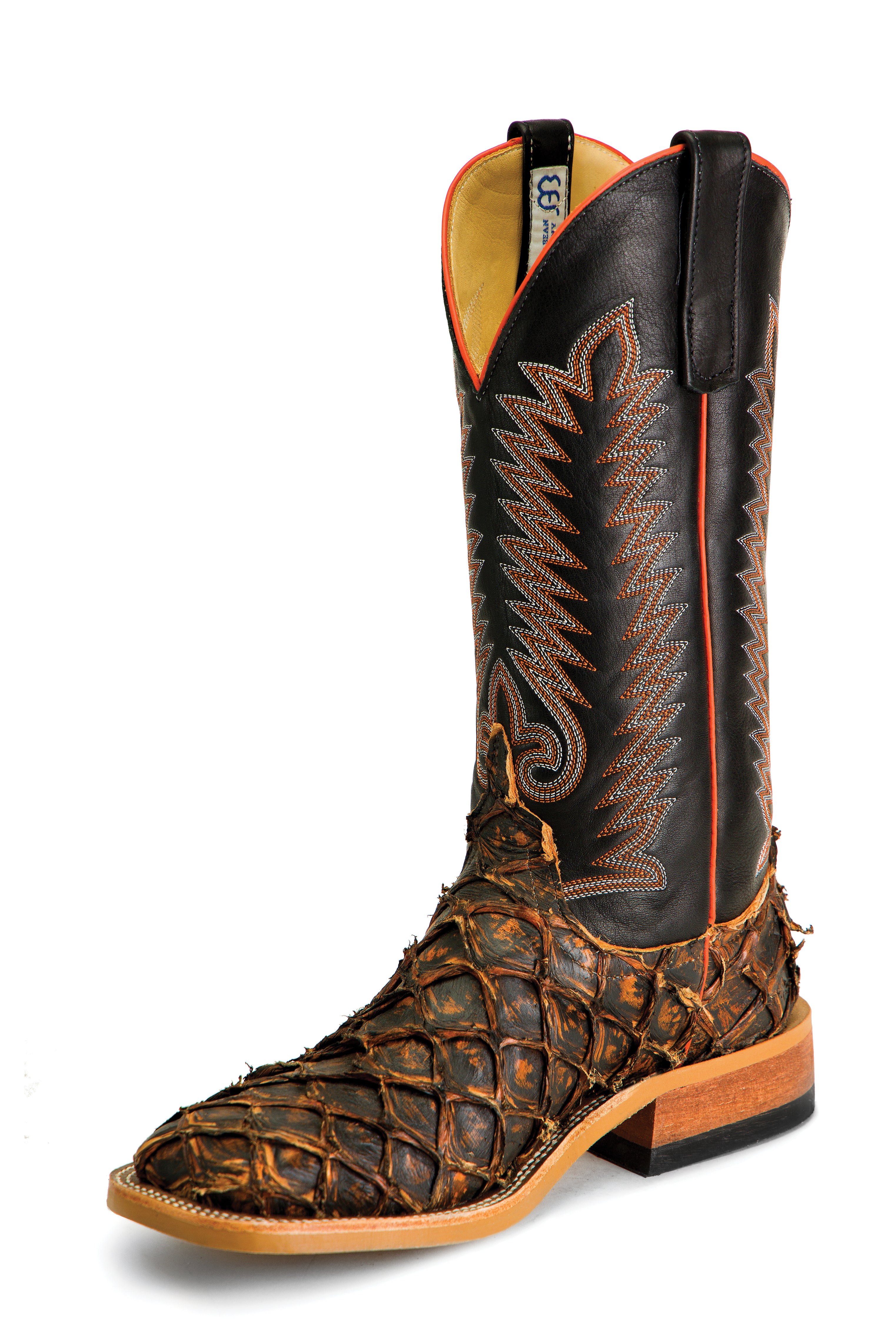 Anderson Bean S3018 Men's 13" Rusty Crush Big Bass Western Boots, Black Aniline Top, Rubber Sole