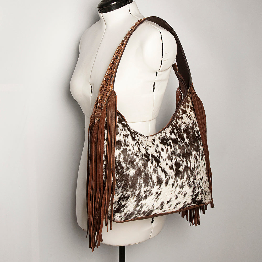 American Darling ADBGI112B Women's Brown Hair-On Hide Western Purse  Full Grain Leather with Fringe