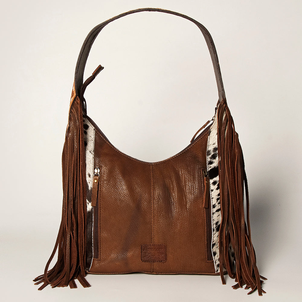 American Darling ADBGI112B Women's Brown Hair-On Hide Western Purse  Full Grain Leather with Fringe