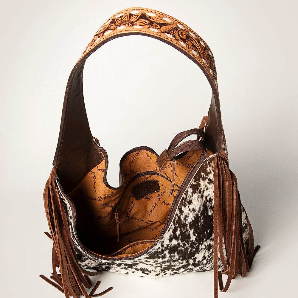 American Darling ADBGI112B Women's Brown Hair-On Hide Western Purse  Full Grain Leather with Fringe