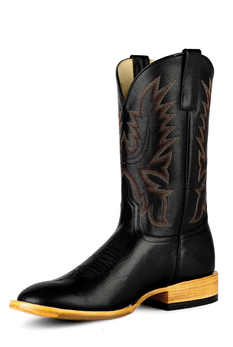 Top Hand Mens HP6012 Black Paris Round Toe Cowboy Boots  Leather Shaft, Hybrid Sole