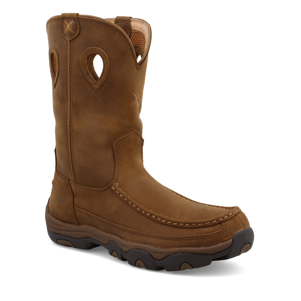 Twisted X MHKB002 Men's Distressed Saddle Pull on Hiker Boots, Full-grain leather shaft, Moc Toe