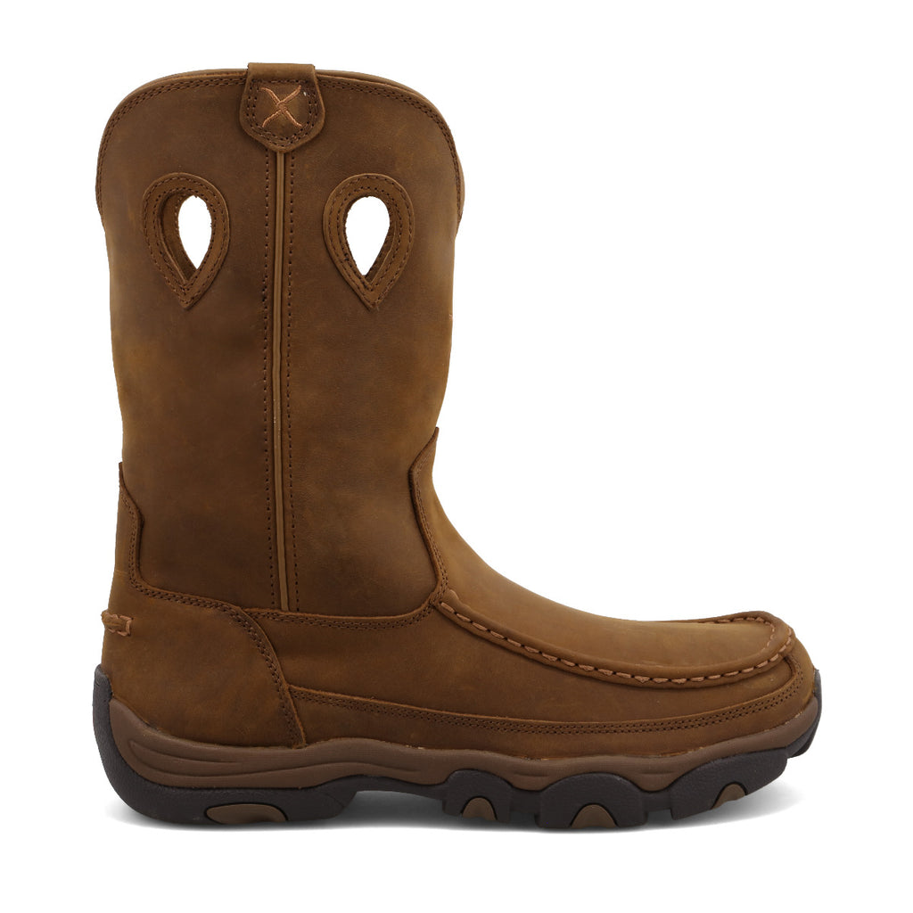 Twisted X MHKB002 Men's Distressed Saddle Pull on Hiker Boots, Full-grain leather shaft, Moc Toe