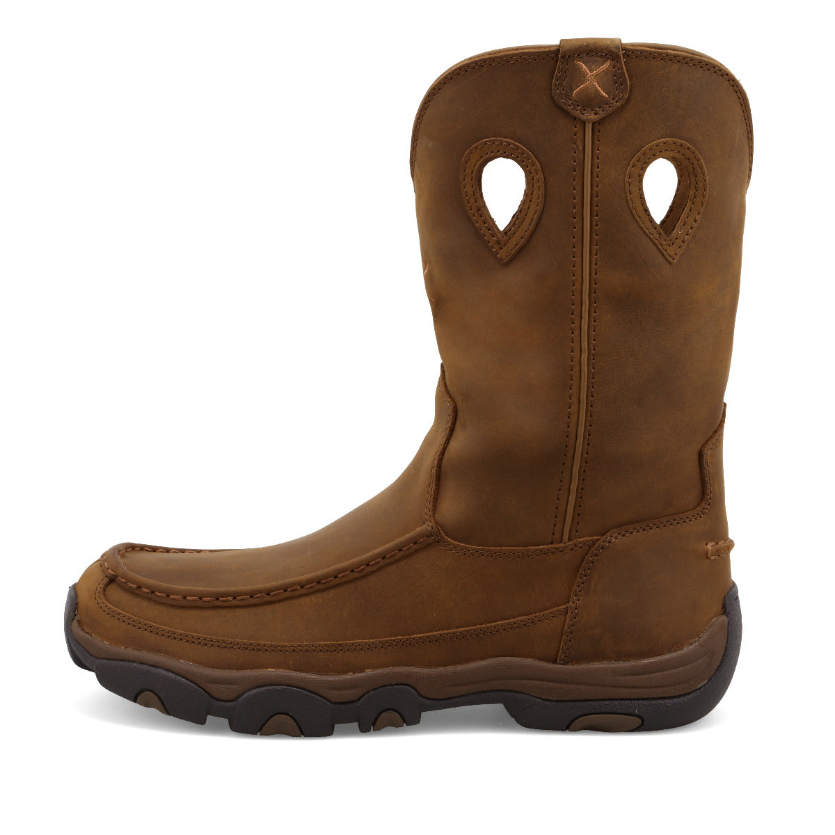 Twisted X MHKB002 Men's Distressed Saddle Pull on Hiker Boots, Full-grain leather shaft, Moc Toe