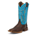 Justin 2853 Men's Hidalgo CPX Whiskey Brown Grit Cowboy Boots   Circo Blue Shaft, Wide Square Toe
