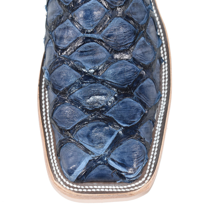 Anderson Bean 2315A Ladies' Navy Blue Big Bass Cowboy Boots, Ivory Top, Leather Sole & Heel