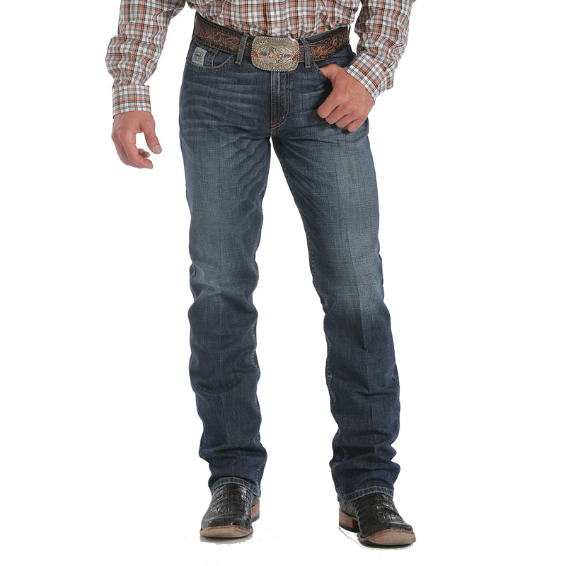 Cinch MB98034006 Men's Silver Label Slim Fit Jeans  Dark Stonewash, Mid Rise, Straight Leg Denim