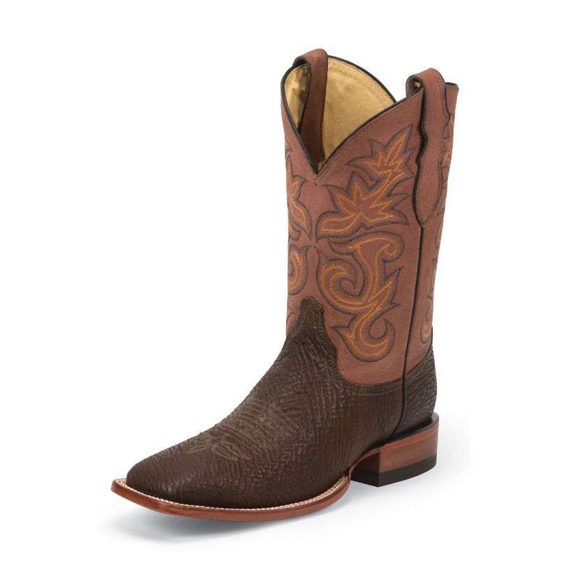 Justin 8591 Men's Cognac Oiled Shark Cowboy Boots  Tuscan Rust Goat Shaft, Wide Square Toe