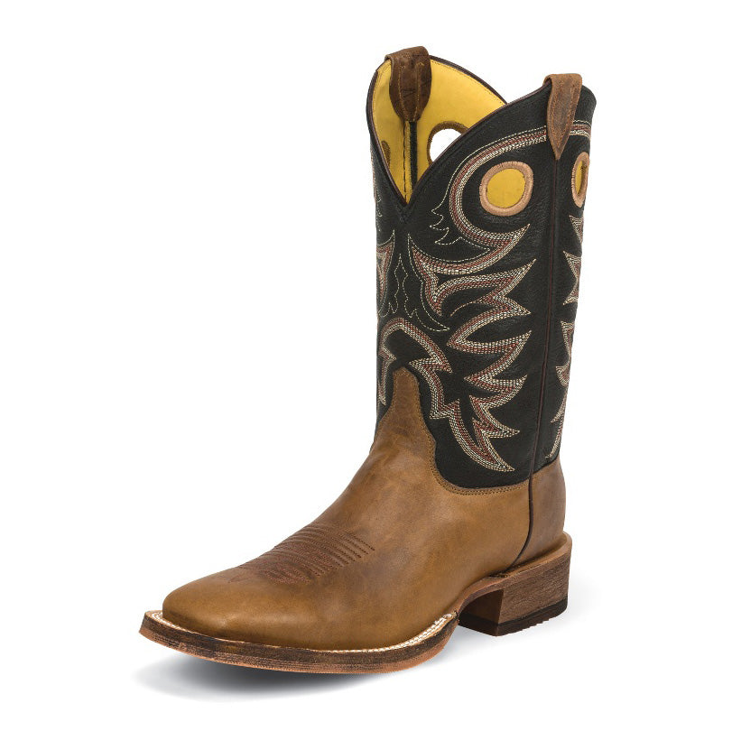 Justin BR740 Men's Bent Rail Tobacco Cowhide Cowboy Boots  Black Spiral Cowhide Shaft, J-Flex Sole