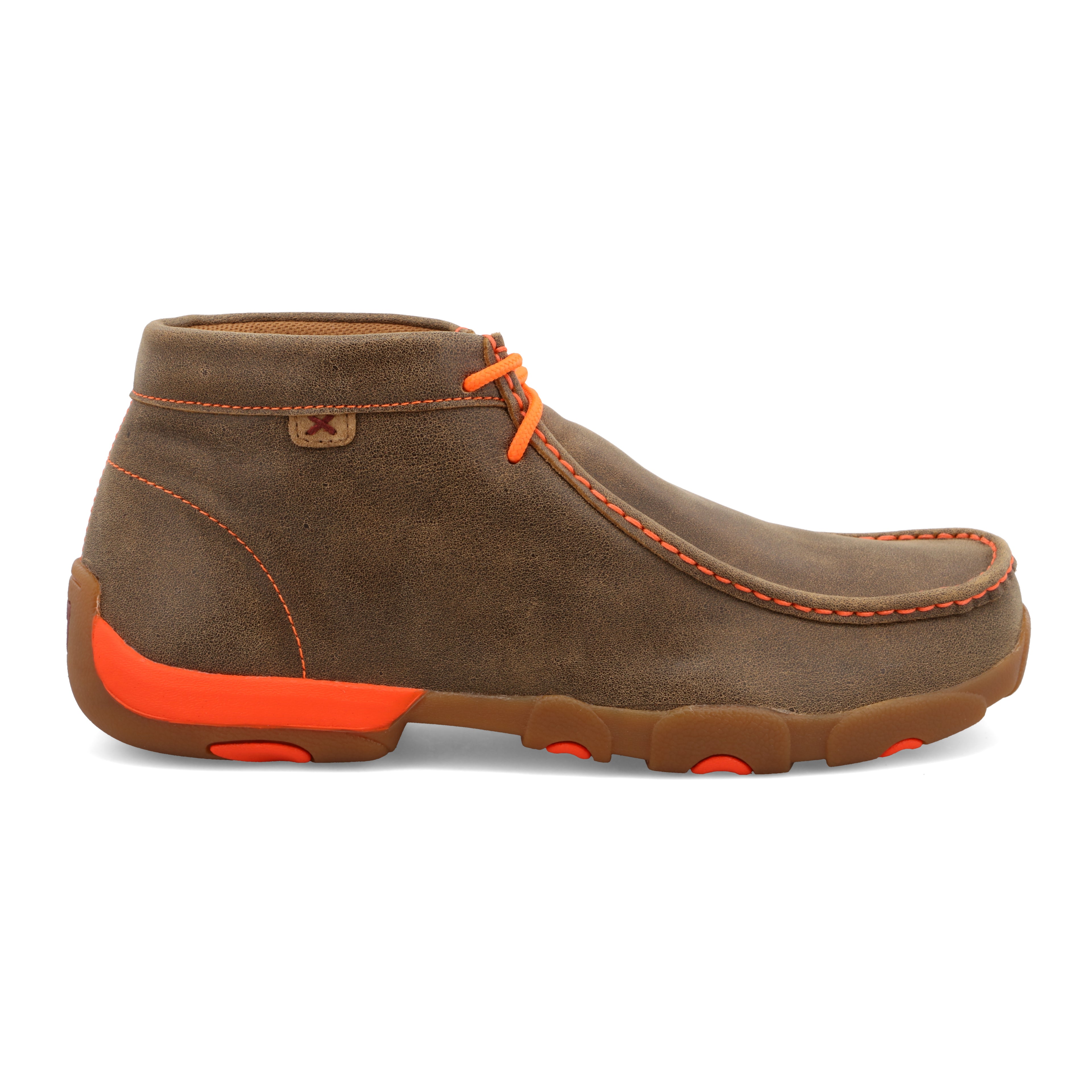 Twisted X MDM0019 Men's Chukka Driving Moc  Bomber & Neon Orange, Full-Grain Leather, Lace Closure