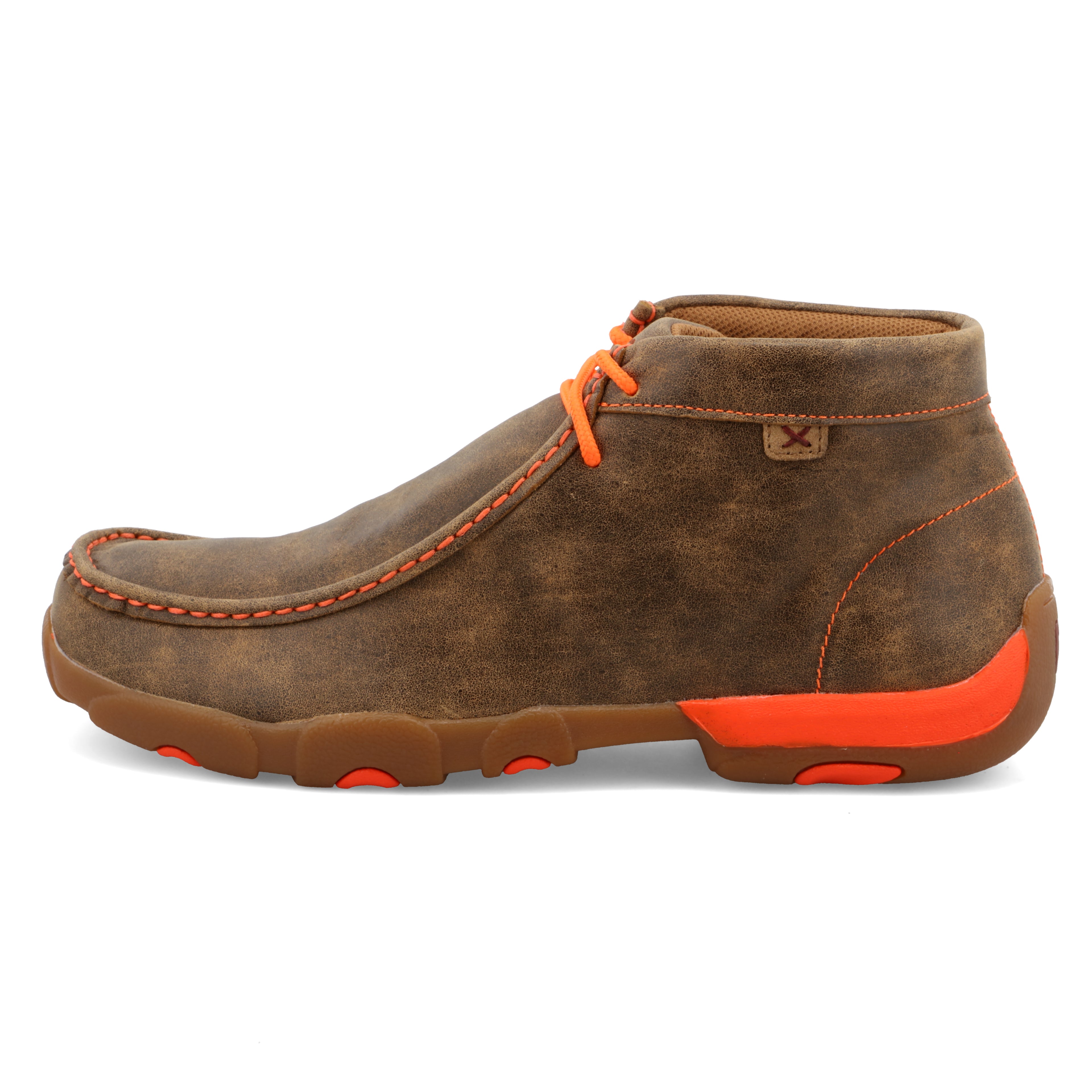 Twisted X MDM0019 Men's Chukka Driving Moc  Bomber & Neon Orange, Full-Grain Leather, Lace Closure