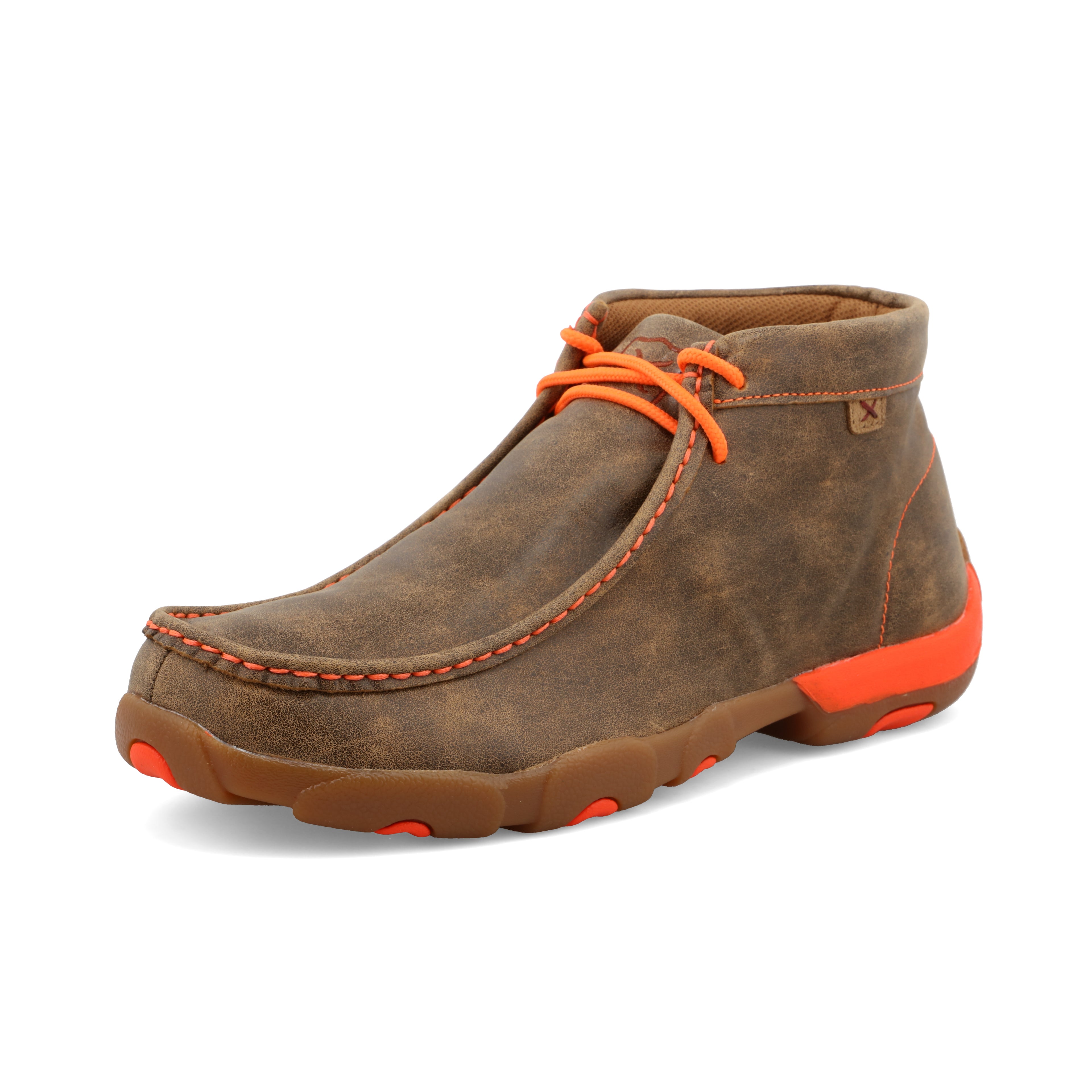 Twisted X MDM0019 Men's Chukka Driving Moc  Bomber & Neon Orange, Full-Grain Leather, Lace Closure