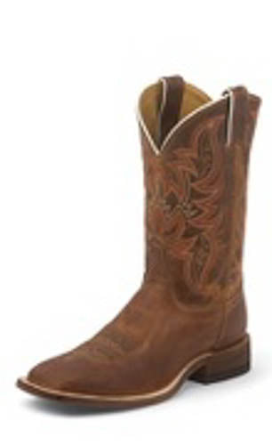 Justin BR735 Men's Bent Rail Distressed Cognac Cowboy Boots  Square Toe, J-Flex Comfort