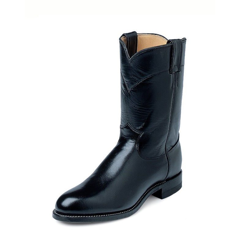 Justin 3133 Men's Black Kipskin Roper Western Boots  Roper Toe, Leather Outsole