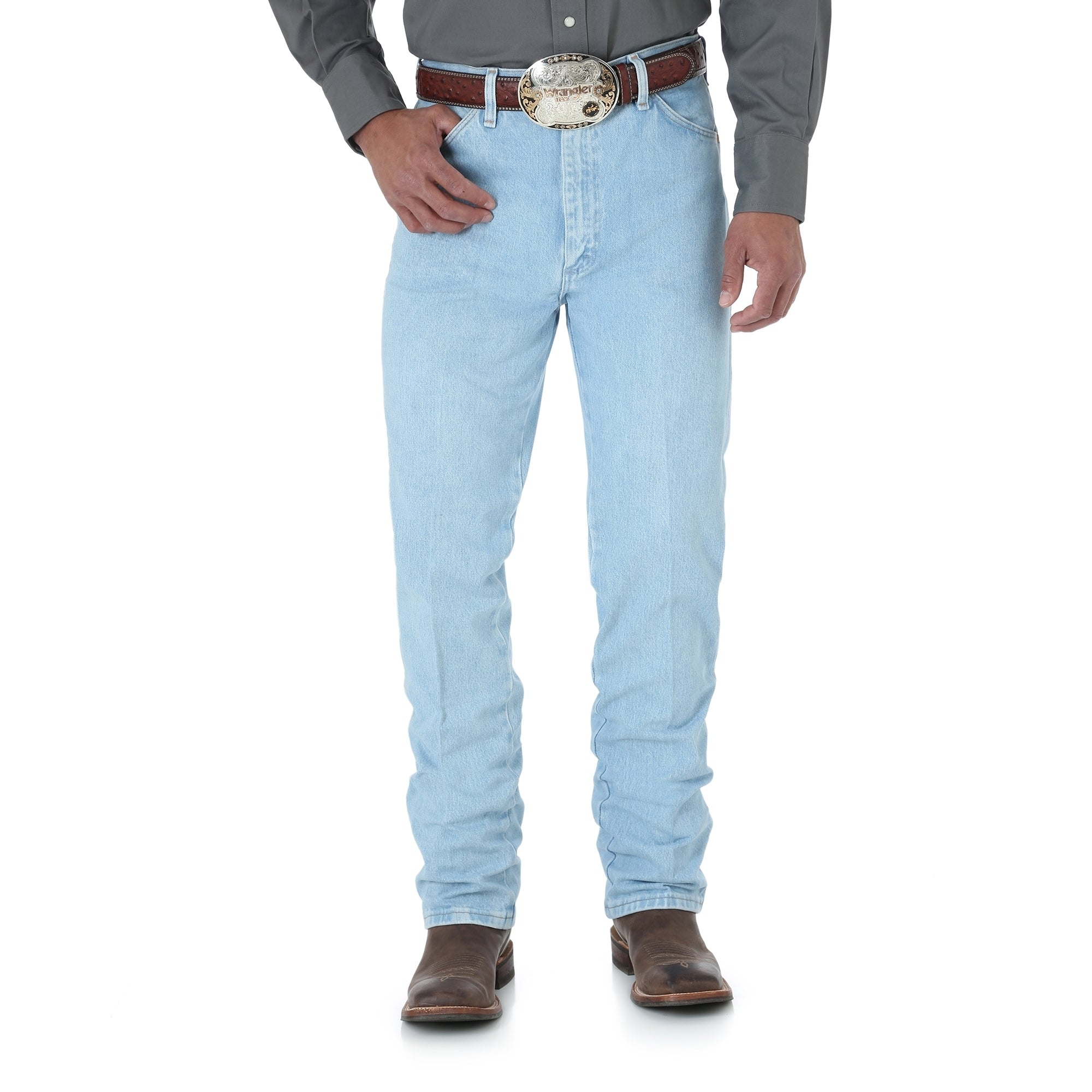 Wrangler 936GBH Men's Cowboy Cut Slim Fit Jeans  Bleach Wash, Cotton Heavyweight Denim, Boot Fit