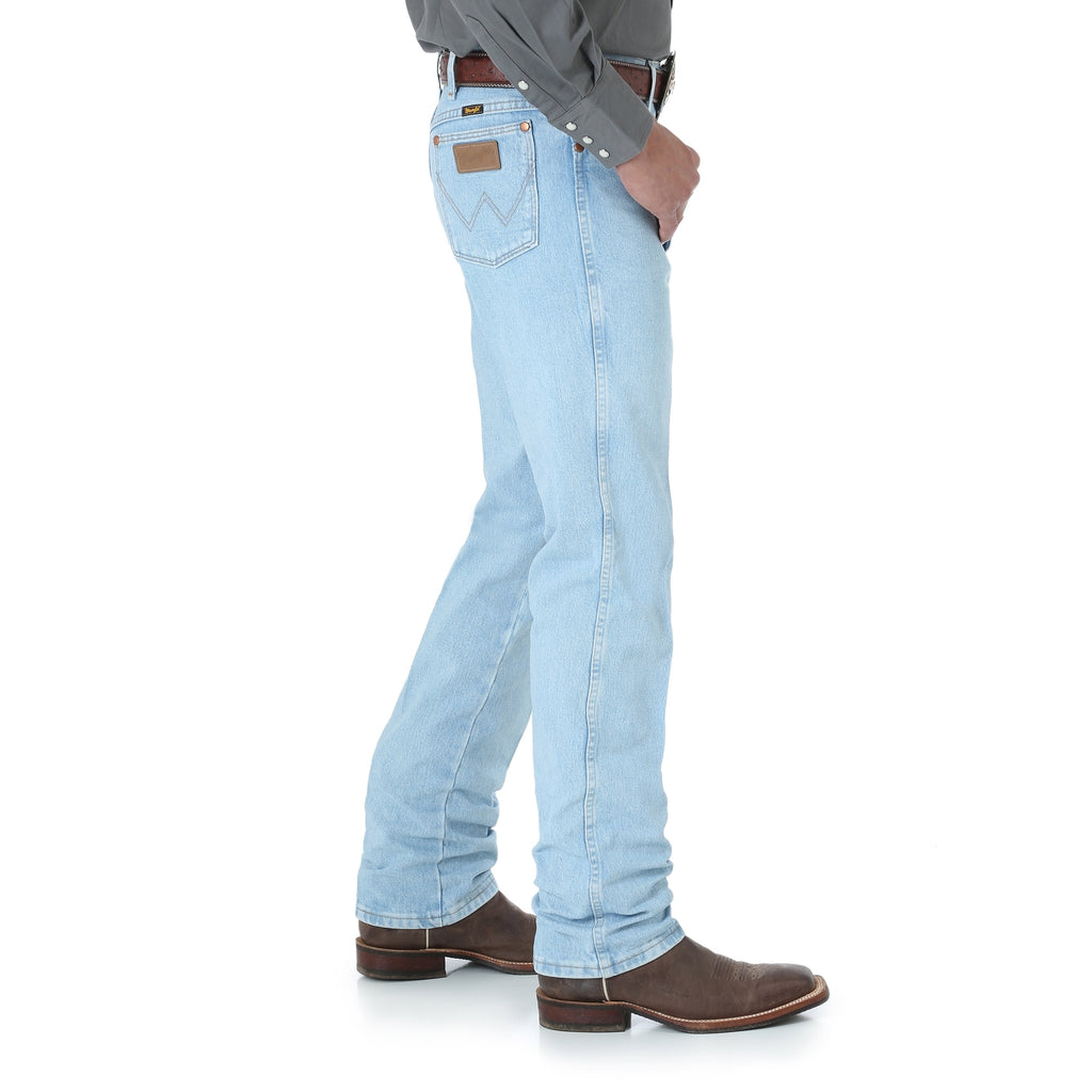 Wrangler 936GBH Men's Cowboy Cut Slim Fit Jeans  Bleach Wash, Cotton Heavyweight Denim, Boot Fit