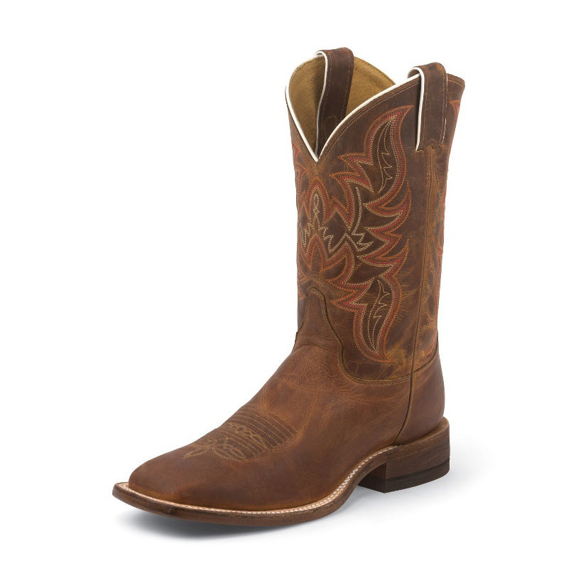 Justin BR735 Men's Bent Rail Distressed Cognac Cowboy Boots  Square Toe, J-Flex Comfort