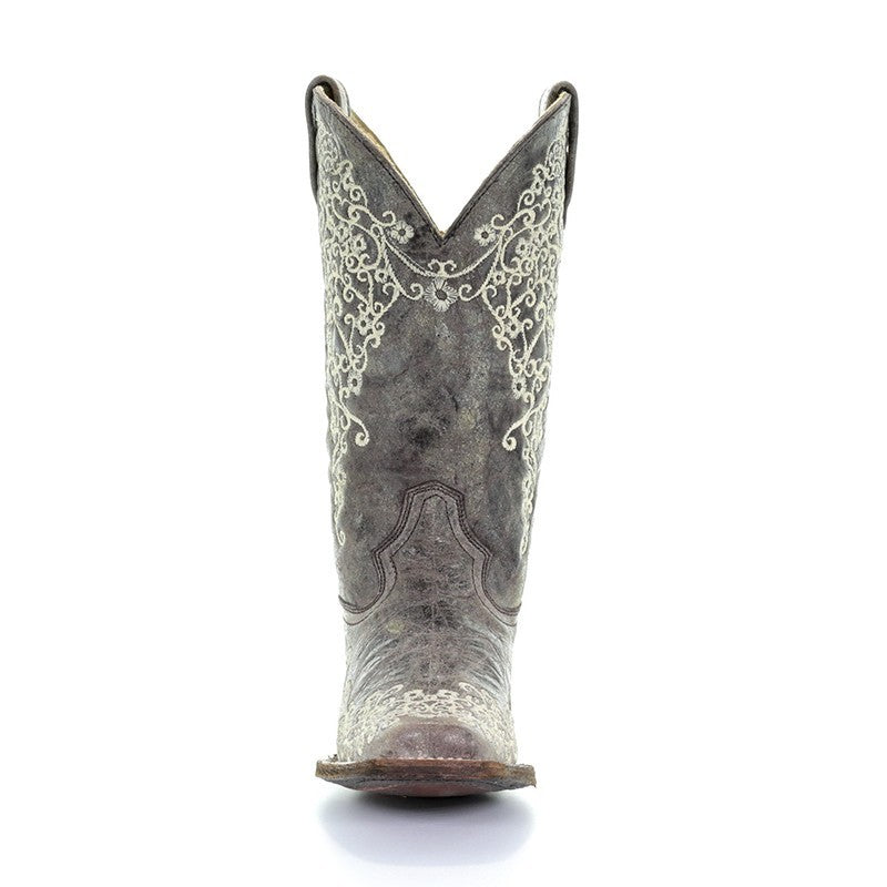 Corral Boots A2663 Women's Brown Crater Embroidered Leather Cowboy Boots  Square Toe