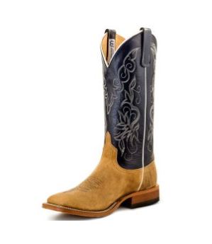 Anderson Bean S1107 Men's Distressed American Bison Cowboy Boots - 13" Navy Kidskin, Leather Sole