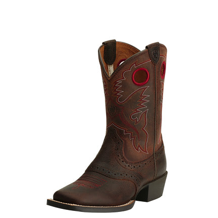 Ariat 10014101 Kids' Roughstock Western Boots  Brown, Wide Square Toe, 8" Upper, Booster Bed