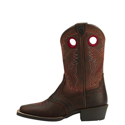 Ariat 10014101 Kids' Roughstock Western Boots  Brown, Wide Square Toe, 8" Upper, Booster Bed