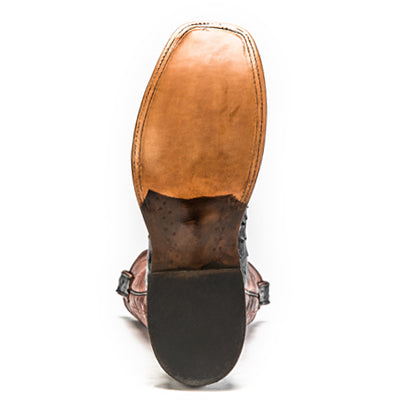 Rios of Mercedes R9021 Men's Black Full Quill Ostrich & Brown Waxy Calf Cowboy Boots - Square Toe