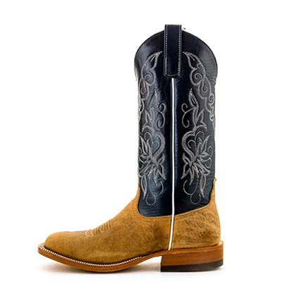 Anderson Bean S1107 Men's Distressed American Bison Cowboy Boots - 13" Navy Kidskin, Leather Sole