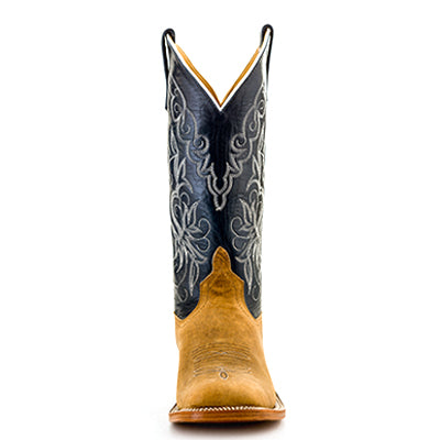 Anderson Bean S1107 Men's Distressed American Bison Cowboy Boots - 13" Navy Kidskin, Leather Sole