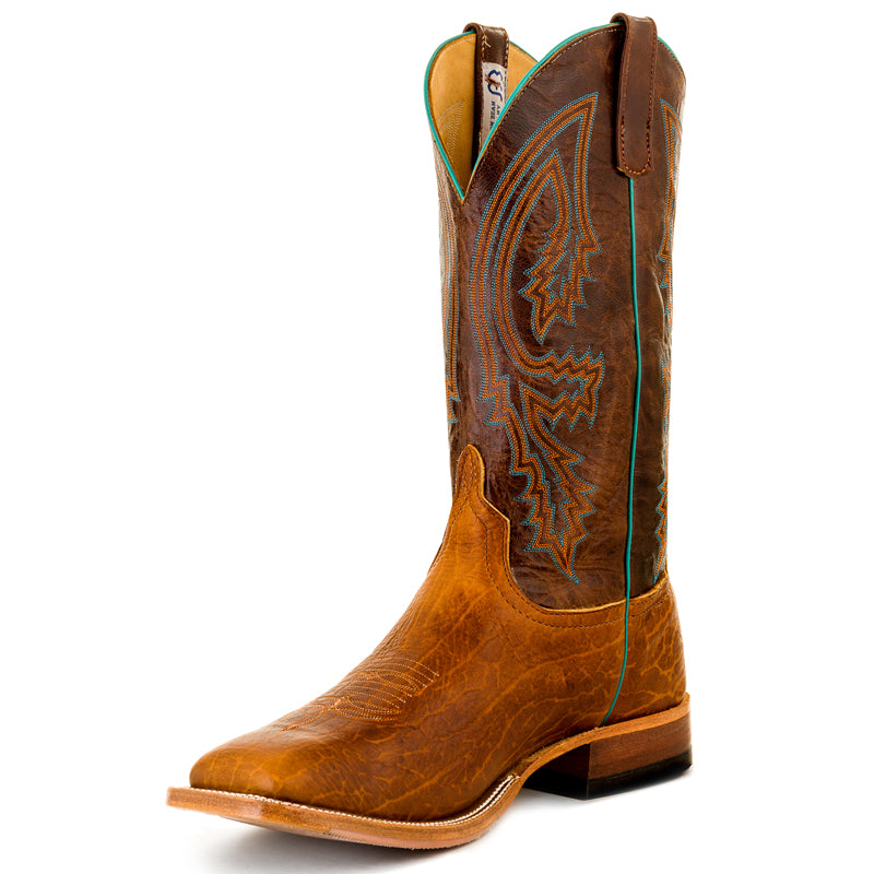 Anderson Bean S1106 Men's Tobacco Yeti Cowboy Boots, Brass Top, Wide Square Toe, Leather Sole