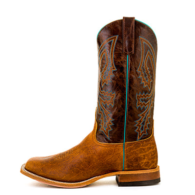 Anderson Bean S1106 Men's Tobacco Yeti Cowboy Boots, Brass Top, Wide Square Toe, Leather Sole