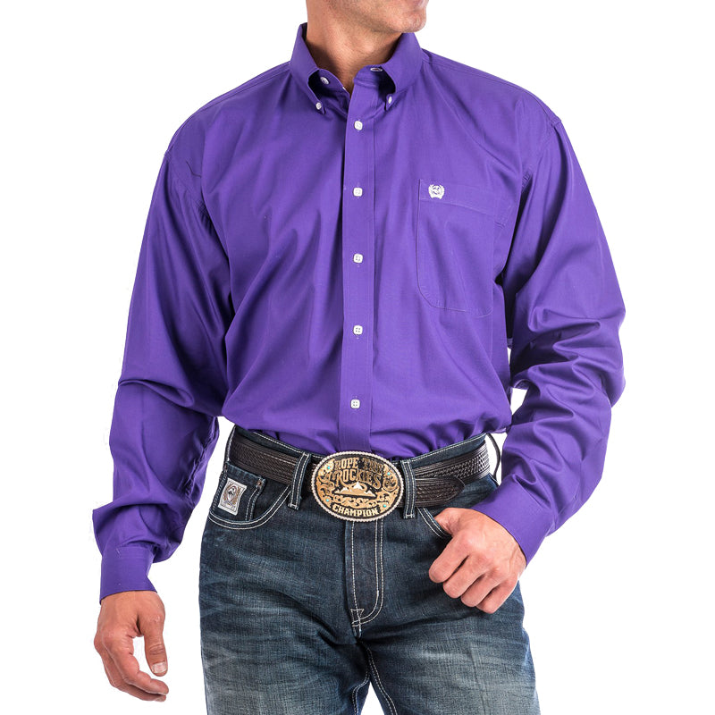 Cinch MTW1103802 Men's Long Sleeve Western Shirt  Solid Purple, Button-Down, Classic Fit, Cotton