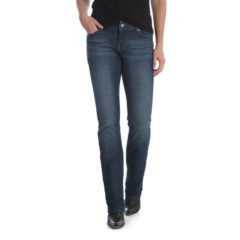 Wrangler 09MWTDS Women's Straight Leg Jeans - DS Wash, Mid Rise, Regular Fit, Cotton Denim Blend