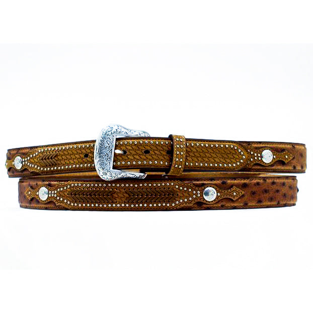 M&F Western Products N2491844 Men's Nocona Medium Brown Ostrich Print Cowboy Belt  Removable Buckle