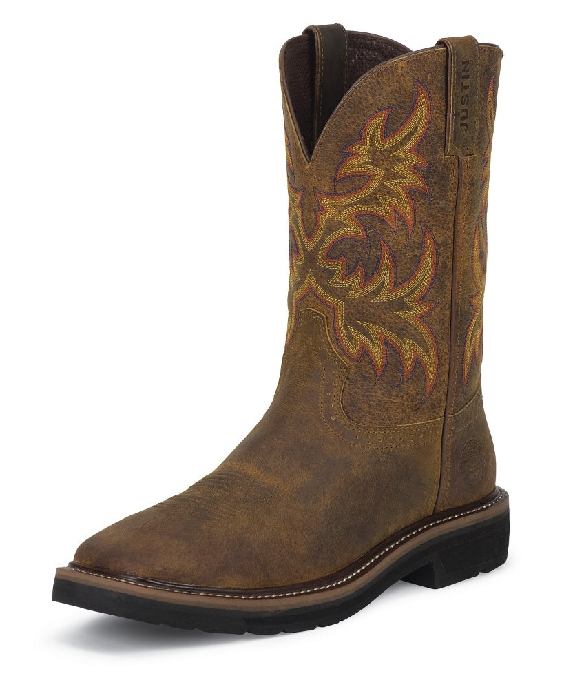 Justin SE4681 Men's Driller Rugged Ran Western Work Boots  Square Soft Toe, J-Flex Comfort