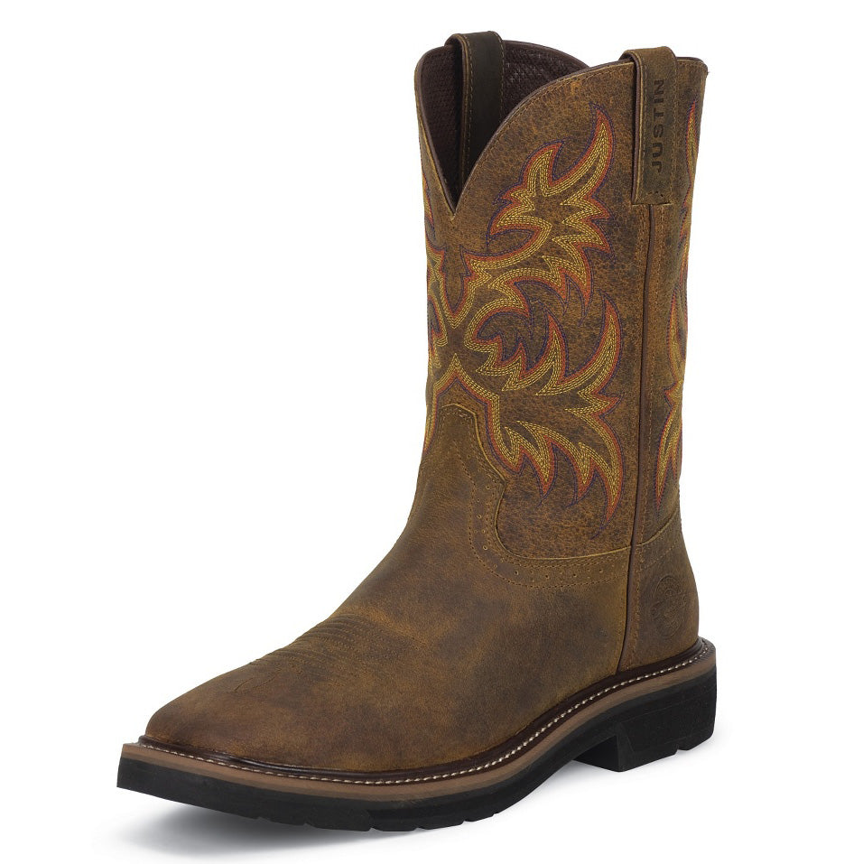 Justin SE4681 Men's Driller Rugged Ran Western Work Boots  Square Soft Toe, J-Flex Comfort