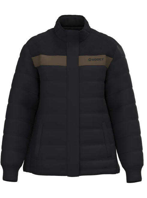 Hooey Mens Banff Black Puffer Jacket with Brown Trim  Wind & Water Resistant