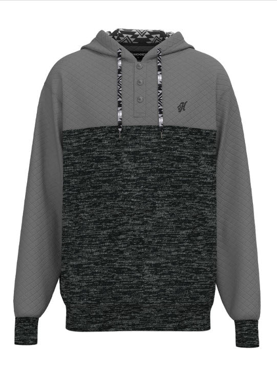 Hooey Mens Jimmy Black Hoodie with Grey Quilted Front & Button Placket