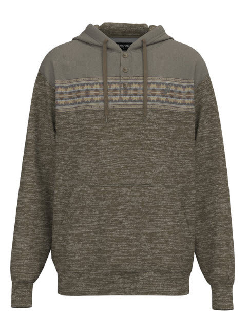 Hooey Mens Jimmy Tan Hoodie with Brown Aztec Front & Button Placket