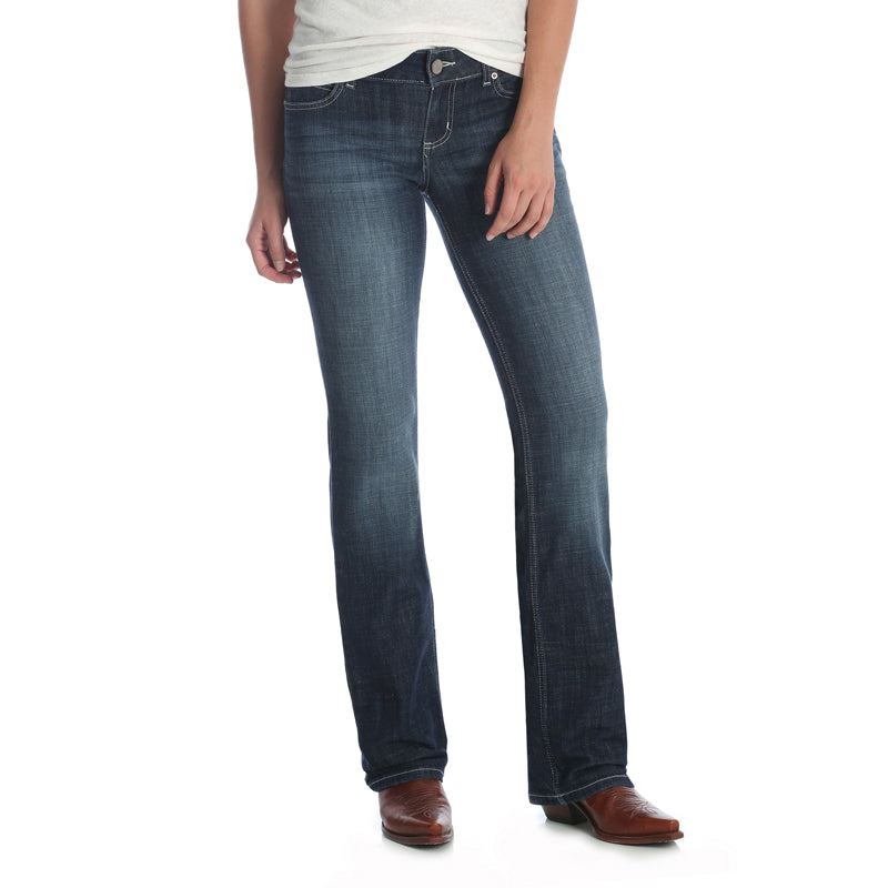 Wrangler 09MWZDO Women's Dark Wash Bootcut Jeans  Mid Rise, Stretch Denim, 5-Pocket, Cotton Blend
