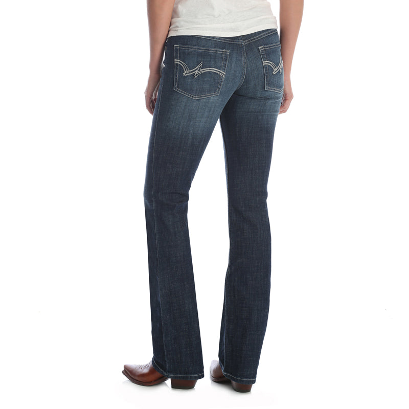 Wrangler 09MWZDO Women's Dark Wash Bootcut Jeans  Mid Rise, Stretch Denim, 5-Pocket, Cotton Blend