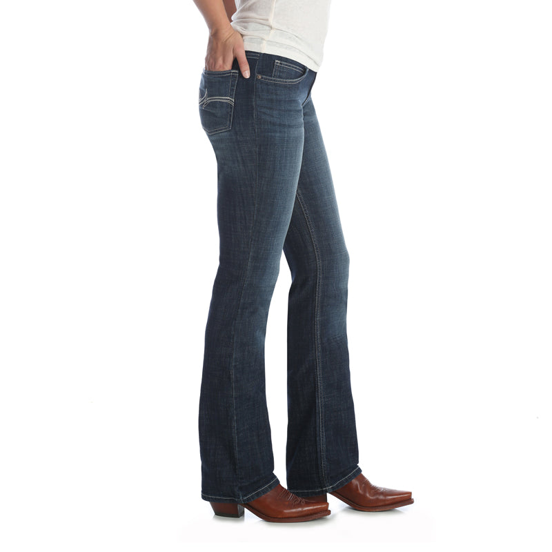 Wrangler 09MWZDO Women's Dark Wash Bootcut Jeans  Mid Rise, Stretch Denim, 5-Pocket, Cotton Blend