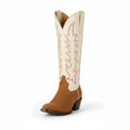 Macie Bean Women's M5237 Brown Suede Cowboy Boots  Vanilla Hotshot Shaft, Almond Toe