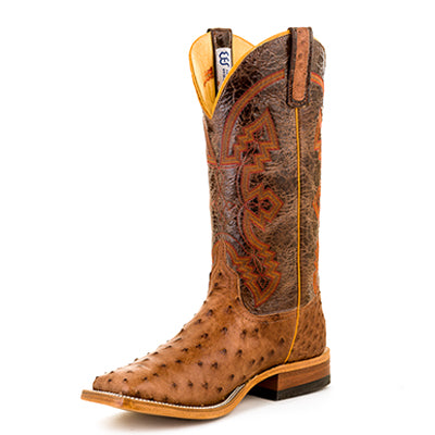 Anderson Bean S1099 Men's Rum Brown Mad Dog Full Quill Ostrich Cowboy Boots, Chocolate Volcano Toe
