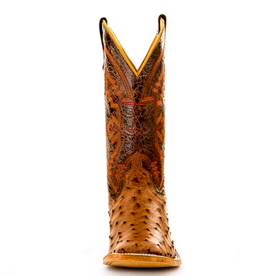 Anderson Bean S1099 Men's Rum Brown Mad Dog Full Quill Ostrich Cowboy Boots, Chocolate Volcano Toe