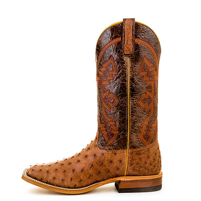 Anderson Bean S1099 Men's Rum Brown Mad Dog Full Quill Ostrich Cowboy Boots, Chocolate Volcano Toe