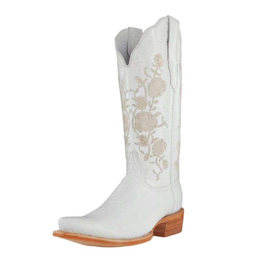 R. Watson RWL8499.9 Women's Wedding White Cowhide Cowboy Boots  Pointed Toe, Leather Heel