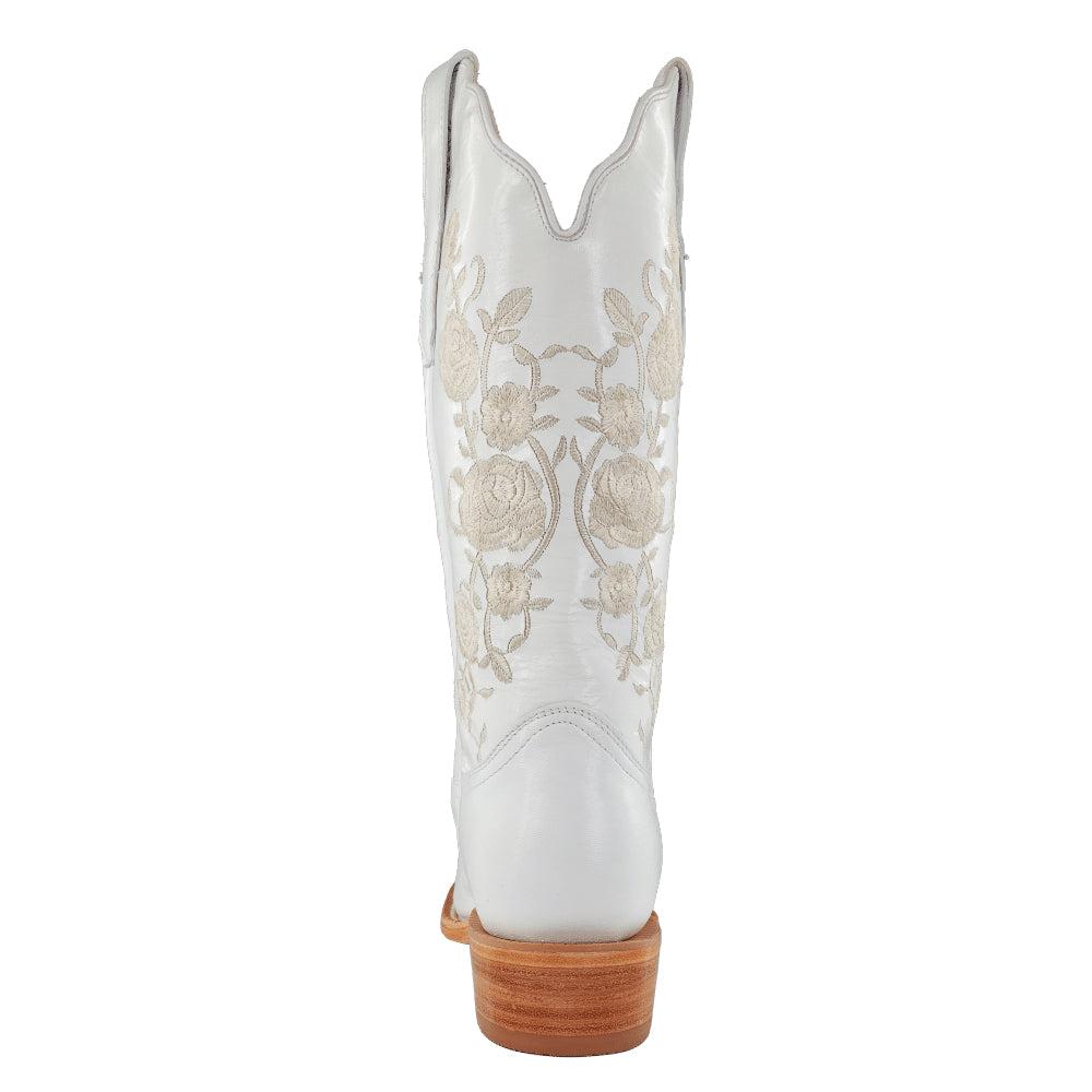 R. Watson RWL8499.9 Women's Wedding White Cowhide Cowboy Boots  Pointed Toe, Leather Heel