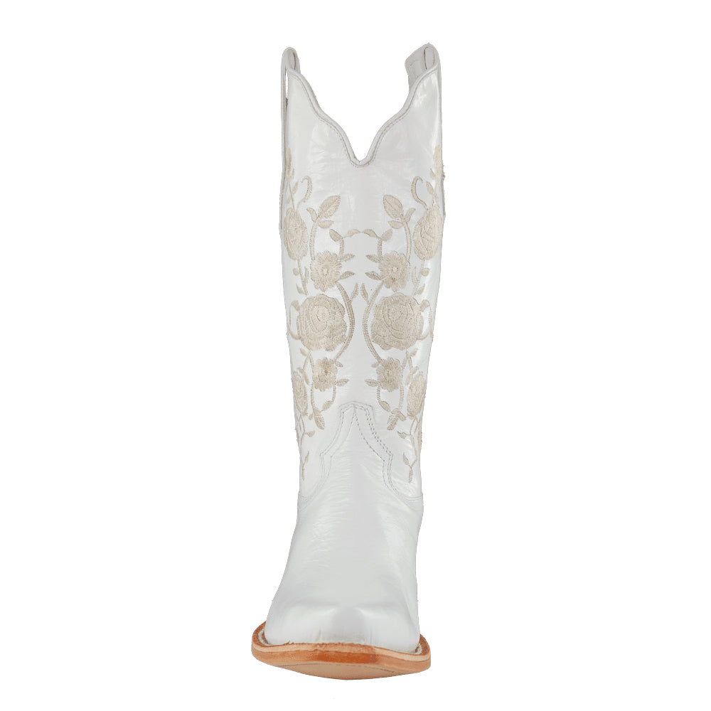 R. Watson RWL8499.9 Women's Wedding White Cowhide Cowboy Boots  Pointed Toe, Leather Heel