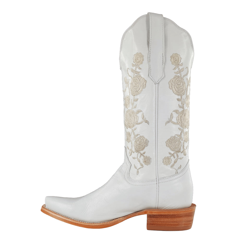 R. Watson RWL8499.9 Women's Wedding White Cowhide Cowboy Boots  Pointed Toe, Leather Heel